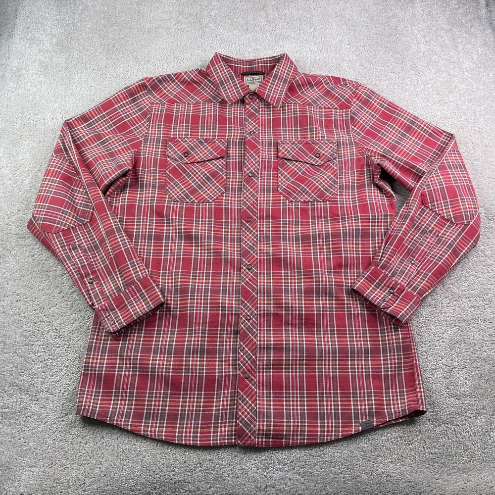 LL Bean Shirt Mens Large Tall Red Plaid Katahdin Performance Flannel Wool Blend‎